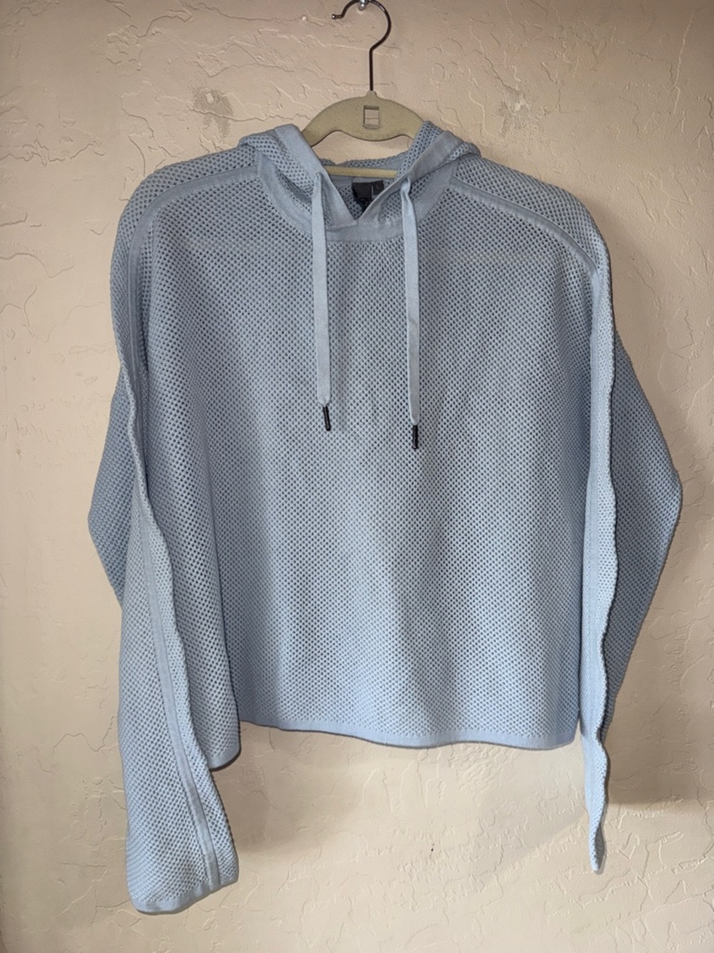 Sweaty Betty light blue waffle knit cotton cropped hoodie size large